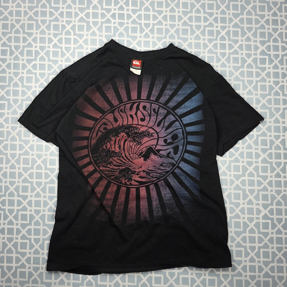 Vintage VTG Y2K Quiksilver MultiColor Spiral Surf Wear Black Shirt Men Medium